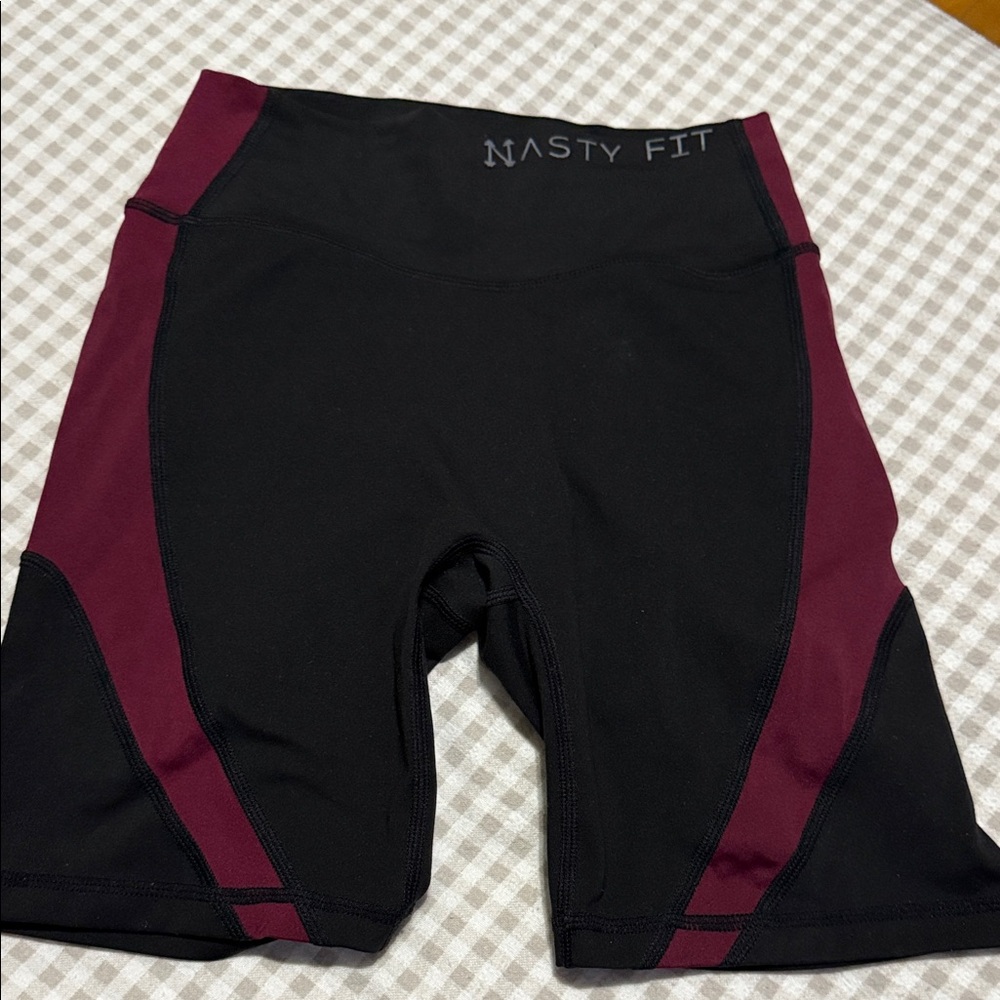 Women's Black and Burgundy Bike Shorts